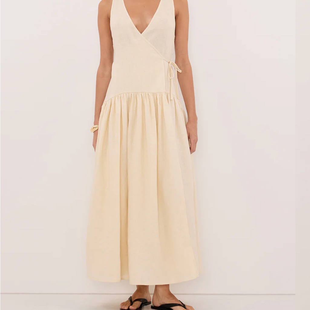 Sleeveless Cream Wrap Maxi Dress